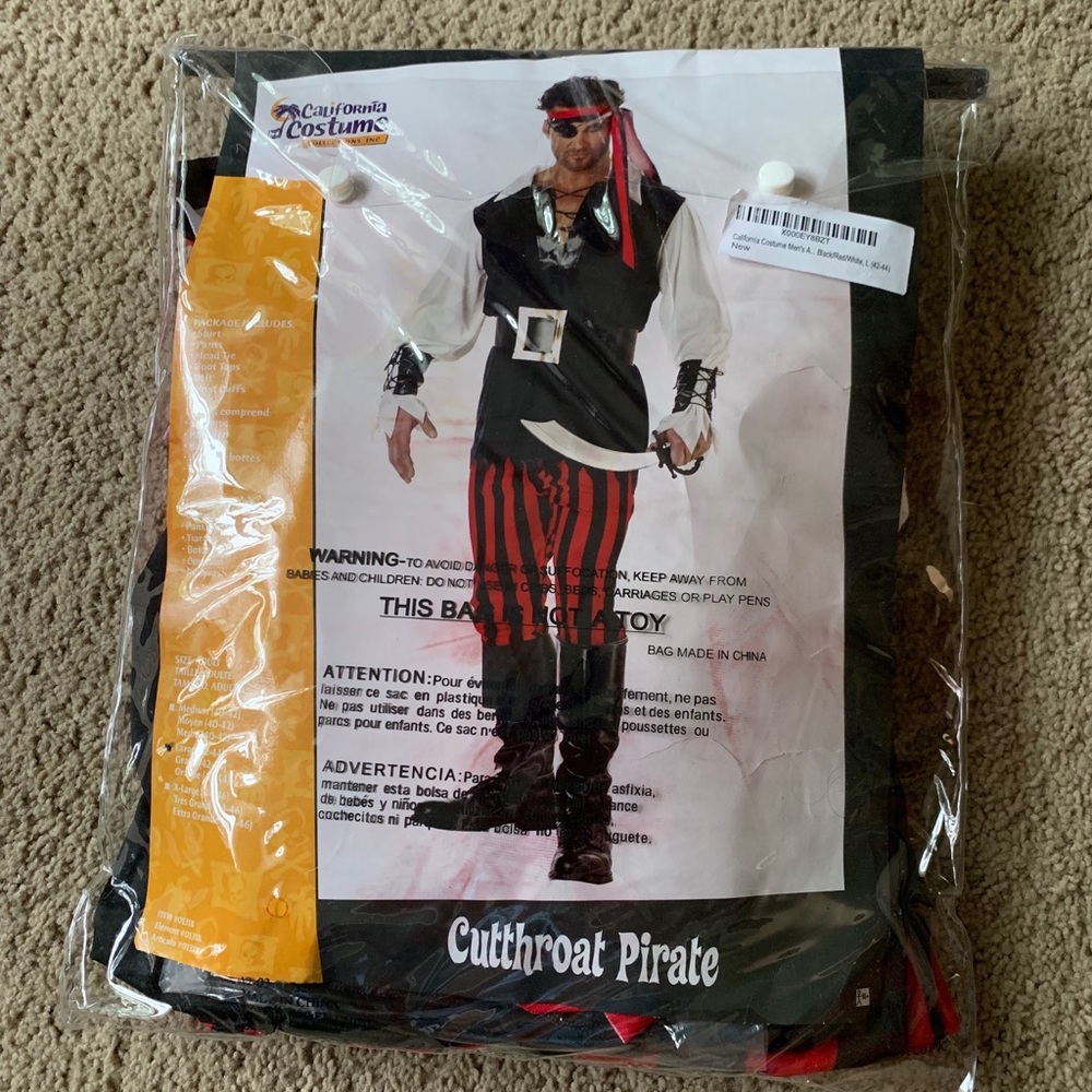 Men’s Cuttthroat Pirate costume Size L 42-44 NEW
